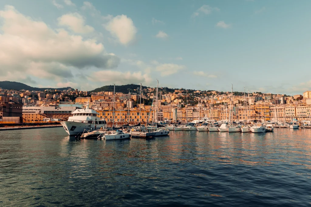 view of the port of genoa full of yachts boats